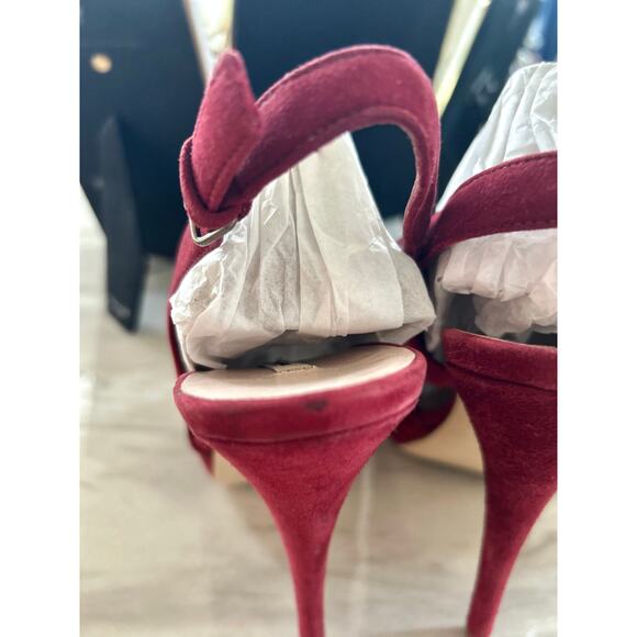 Miu Miu Red Burgundy Suede Platform Peep Toe Heeled Sandal - Picture 3 of 11
